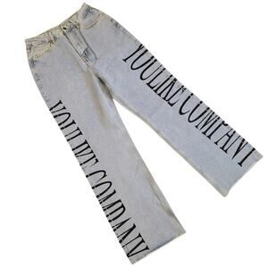 shein light wash high rise wide leg raw hem denim jeans you like company Med